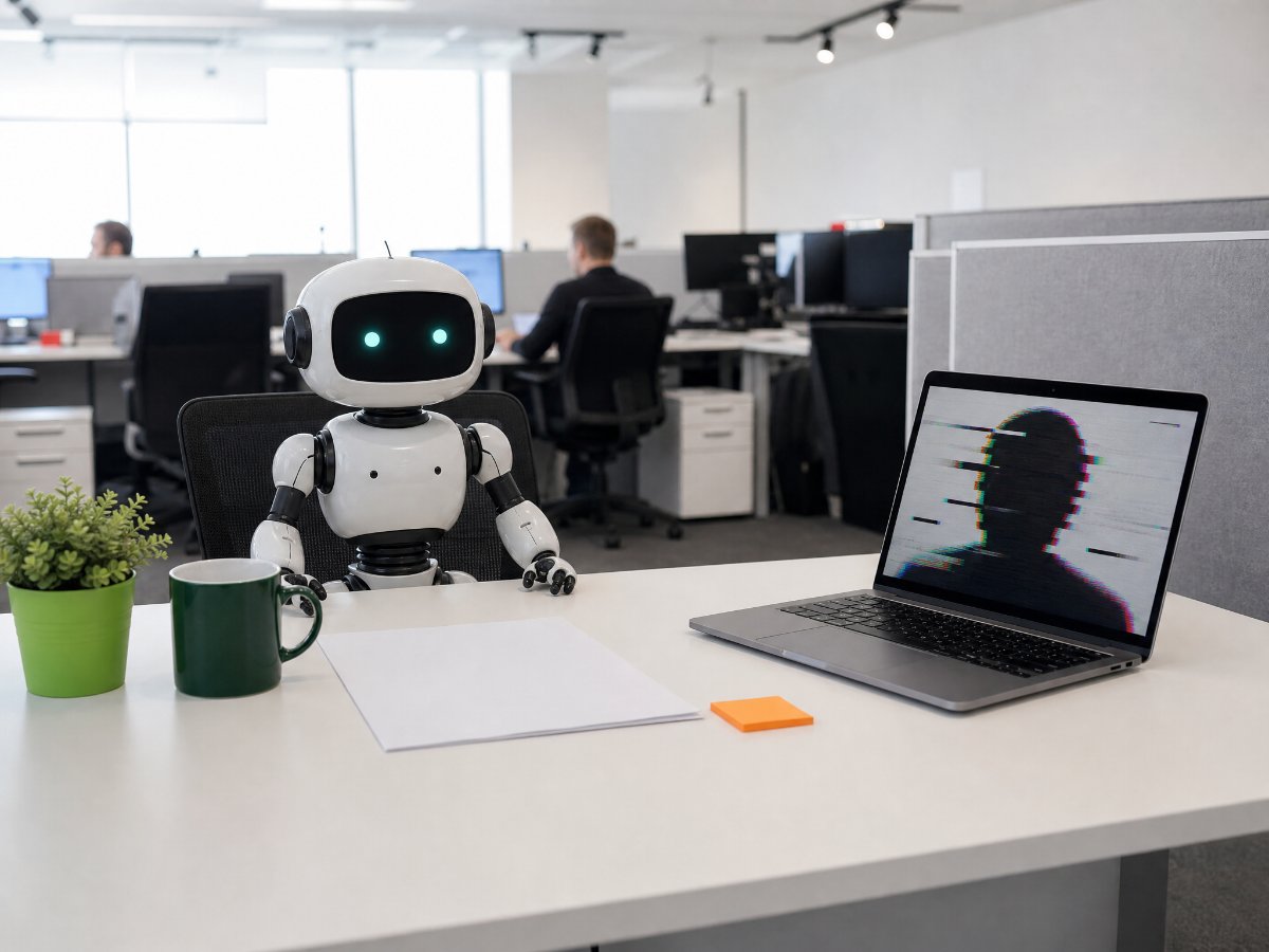 Robot interviewing a remote IT job candidate