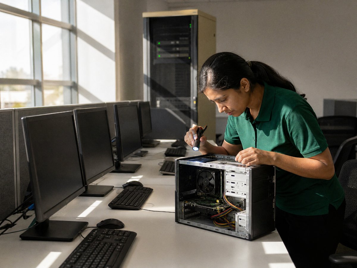 Technician servicing an office PC